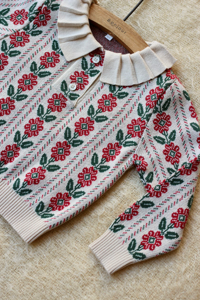 Red flower jacquard knit polo shirt – Belle Vie Paris