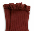 Lace Trim Ankle Socks Chestnut