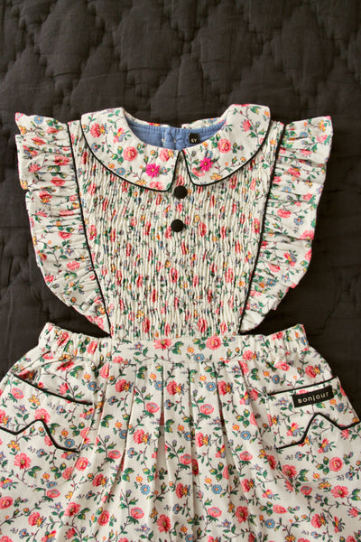 Ivory Floral Velvet Apron Dress