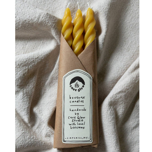 Pure Beeswax Taper Candles by Cave Glow Studio