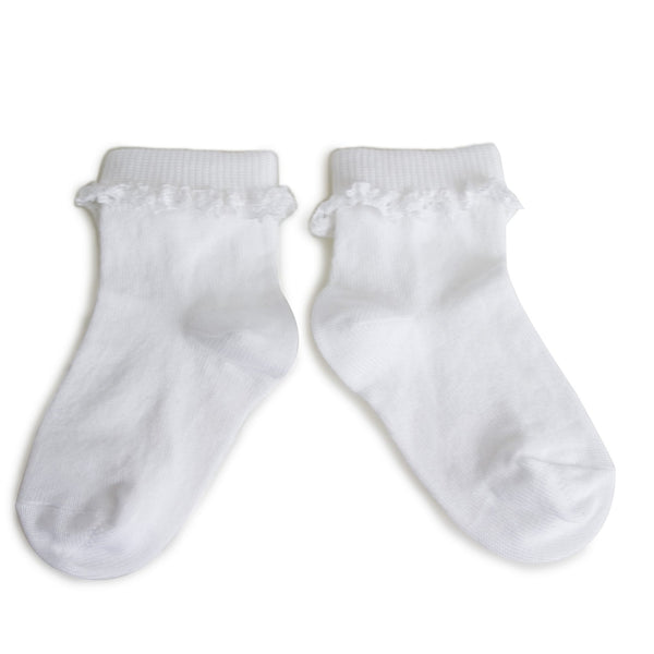 White Cotton Lace Trim Ankle Socks