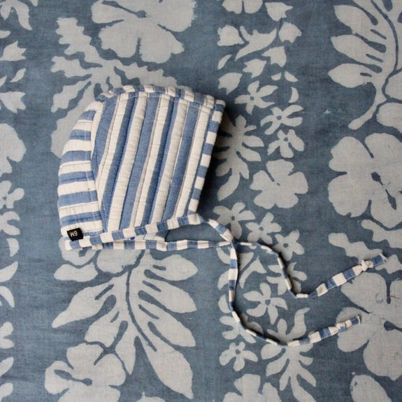 Blue Stripes/Dots Reversible Quilted Baby Cap