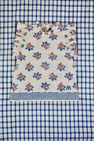 Red/Blue Flowers Flounce Top