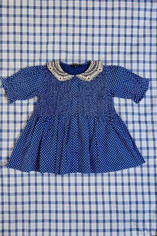 Blue Dots Blouse With Embroidered Collar