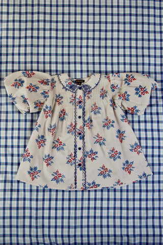Red/Blue Flowers Balloon Blouse