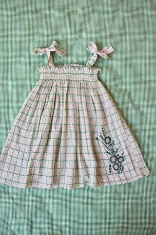 Green Check Long Skirt/Dress with Embroidery