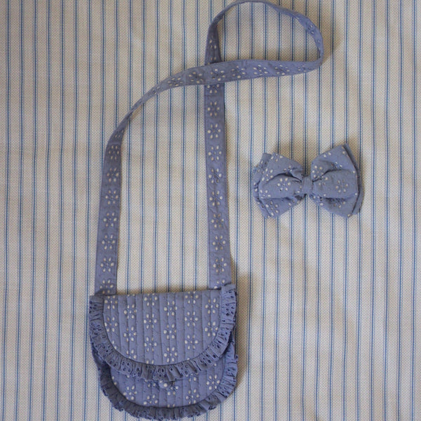 Blue English Embroidery Small Bag & Hair Bow