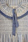 Mattress Stripe and Small Blue Polka Dot Tie Blouse