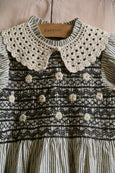 Smocked Striped Blouse with removable crochet collar