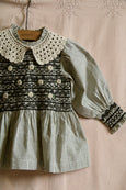 Smocked Striped Blouse with removable crochet collar