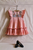 Pink Pleated Taffeta Embroidered Dress