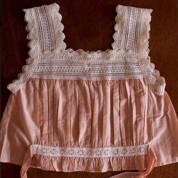 Woman Pink Cotton Silk Top with Lace