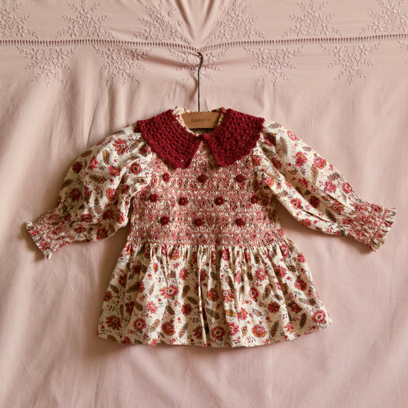 Aline Smocked Blouse with removable crochet collar