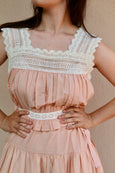 Woman Pink Cotton Silk Top with Lace