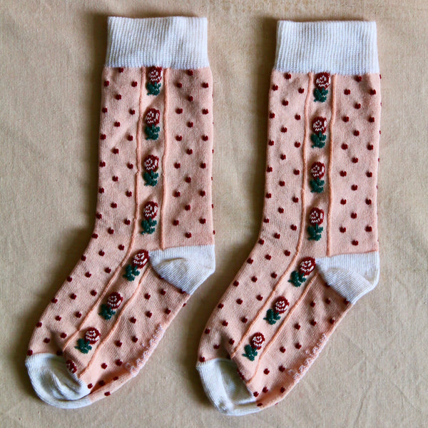 Pink Polka Dot & Flower Socks