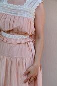 Woman Pink Cotton Silk Top with Lace