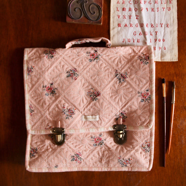 Pink Garden Flowers Quilted School Bag