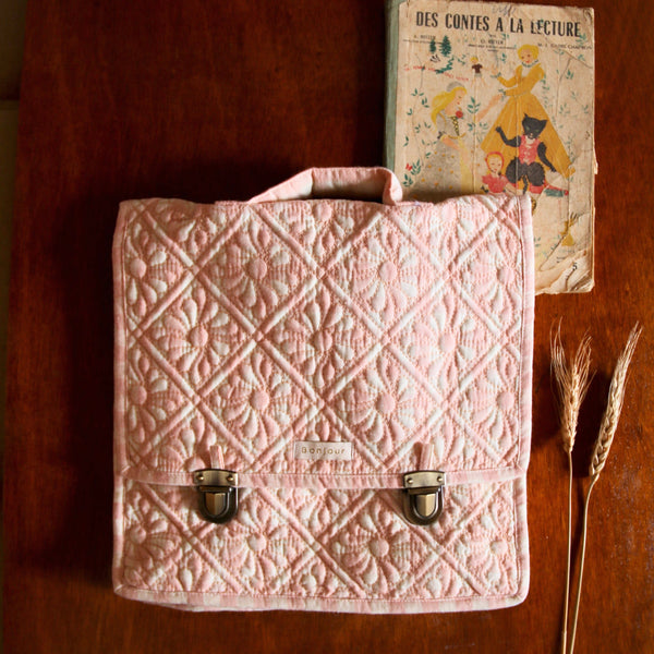 Pink Gingham Quilted School Bag