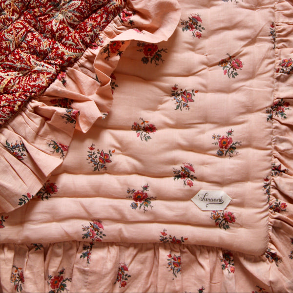 Pink Garden Flowers Quilted Blanket