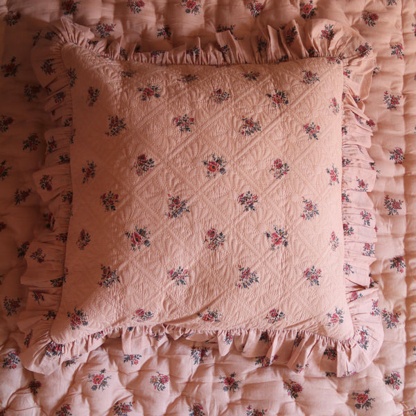Pink Garden Flowers Quilted Pillow Case
