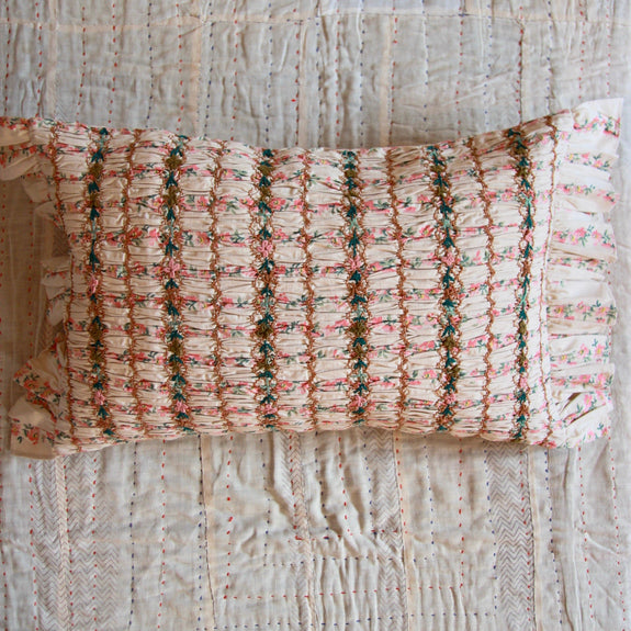 Smocked Cushion Cover with a Flower Garland