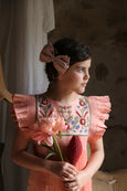 Pink Pleated Taffeta Embroidered Dress
