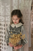 Smocked Striped Blouse with removable crochet collar
