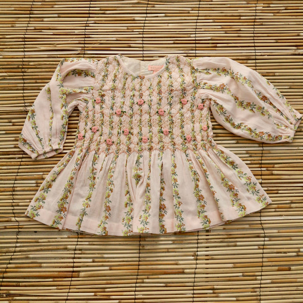 Smocked Blouse with a Flower Parade