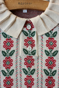 Red flower jacquard knit polo shirt