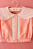 Bubble gum cotton piqué cropped blouse