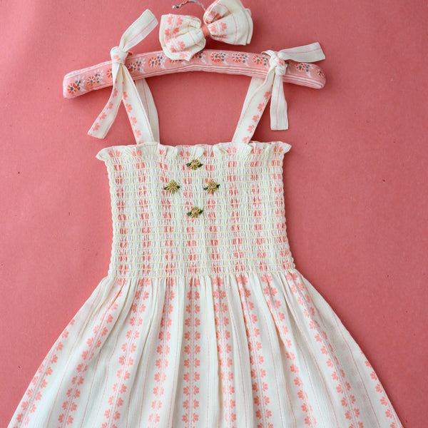 Vanilla Strawberry Jacquard Skirt Dress & Hair Bow