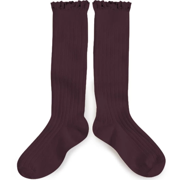 Lace Knee-High Sock Aubergine
