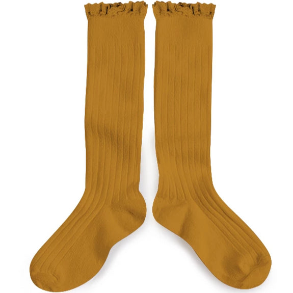 Lace Knee-High Sock Mustard