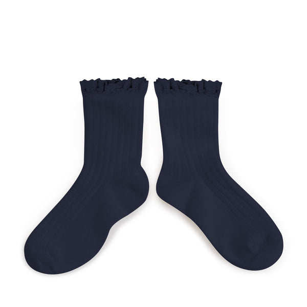 Lace Trim Ankle Socks Navy