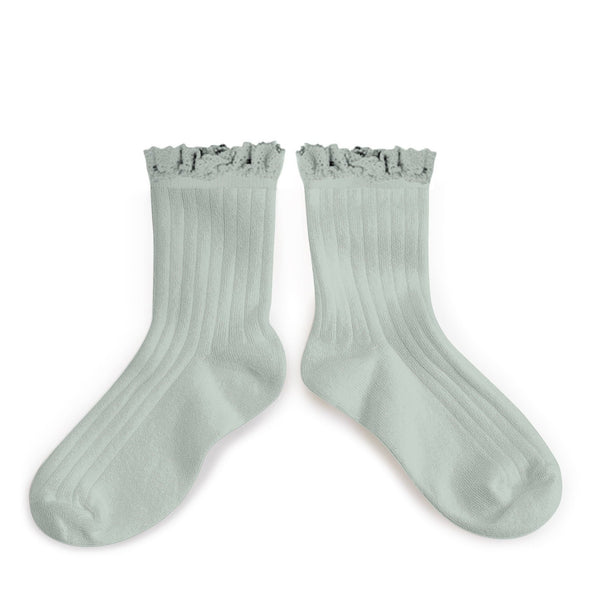 Lace Trim Ankle Socks Aquamarine