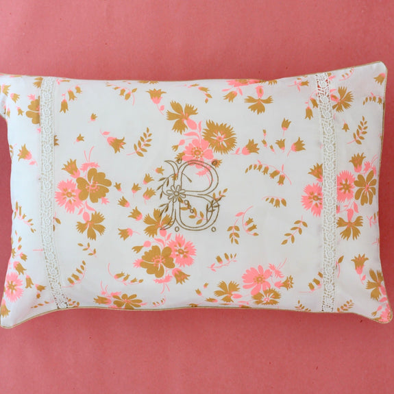 Embroidered cushion cover "fluo curry bouquet"