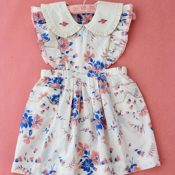 Apron dress "pink white blue bouquet"