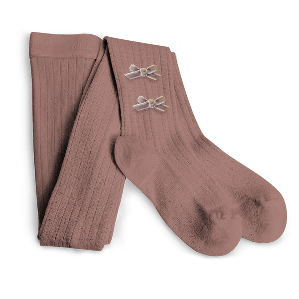 Ribbed Tights with Velvet Bows Praline Pink