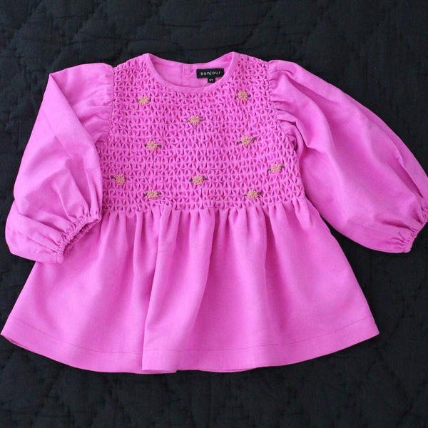 Fuchsia hand smocked blouse