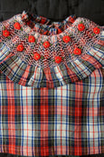 Red tartan check large collar blouse