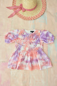Lilac Pink Tie-Dye Hand smocked Blouse
