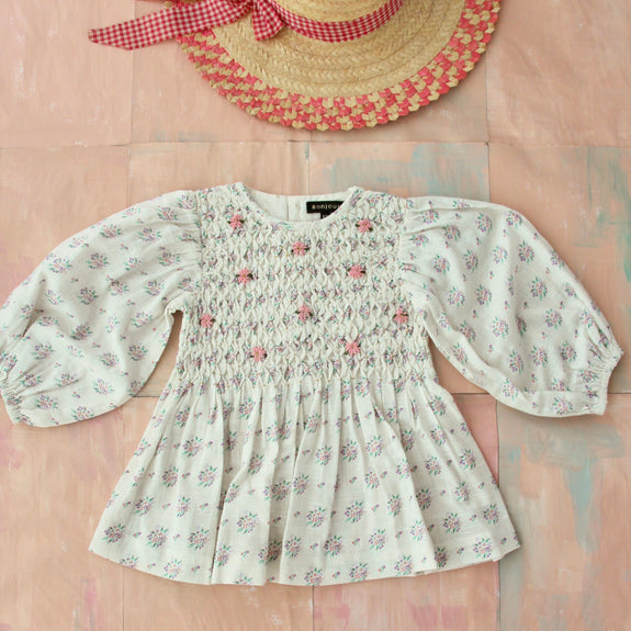 Small Pastel flowers Hand smocked Blouse