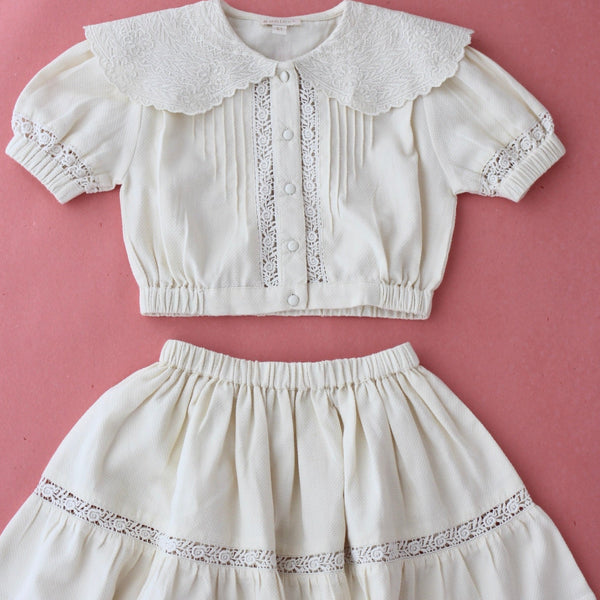Cropped blouse and cotton piqué skirt set