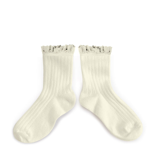 Lace Trim Ankle Socks Milk