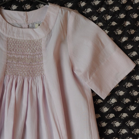 Rosemary Smocked Dress Pale Pink Stripes